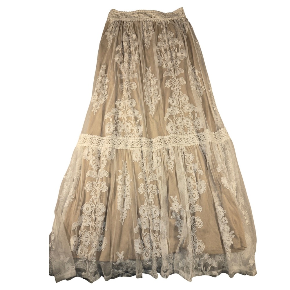 Altar'd State Arissa Ivory Lace Maxi Skirt Nude Lining Floral Boho Size Large